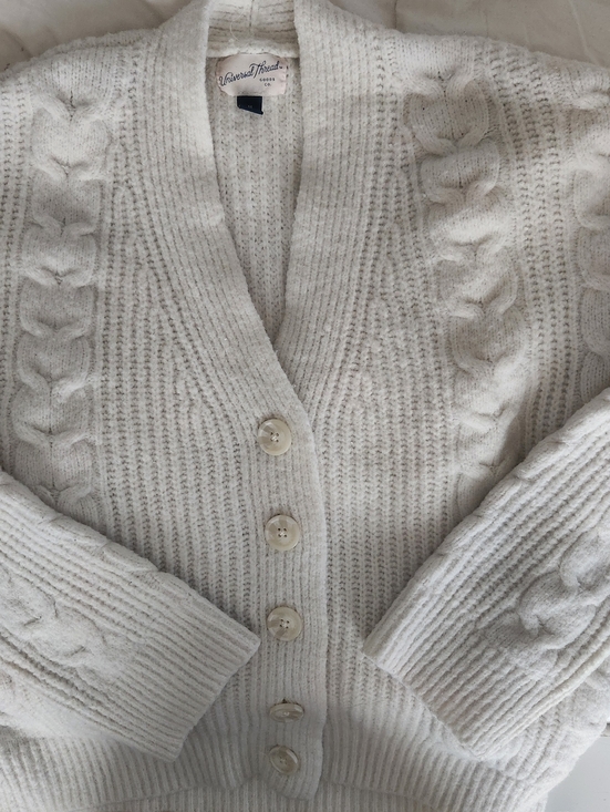 Universal Thread Cream Ribbed Cardigan Sweater, Size Medium - Picture 2 of 4